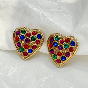 Beautiful quality multi-colored diamond heart earrings