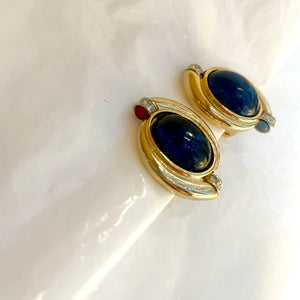 Splendid midnight blue oval cabochon earrings circled you and me