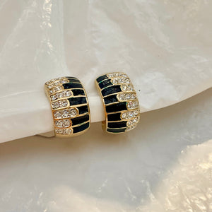 Black enamel and diamond piano hoop earrings