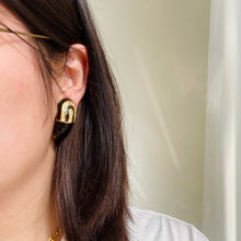 Load image into Gallery viewer, Gold and black enamel small diamond hoop earrings