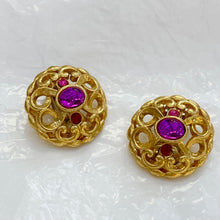 Load the image in the gallery, 80s round openwork curls very beautiful golden purple glass paste