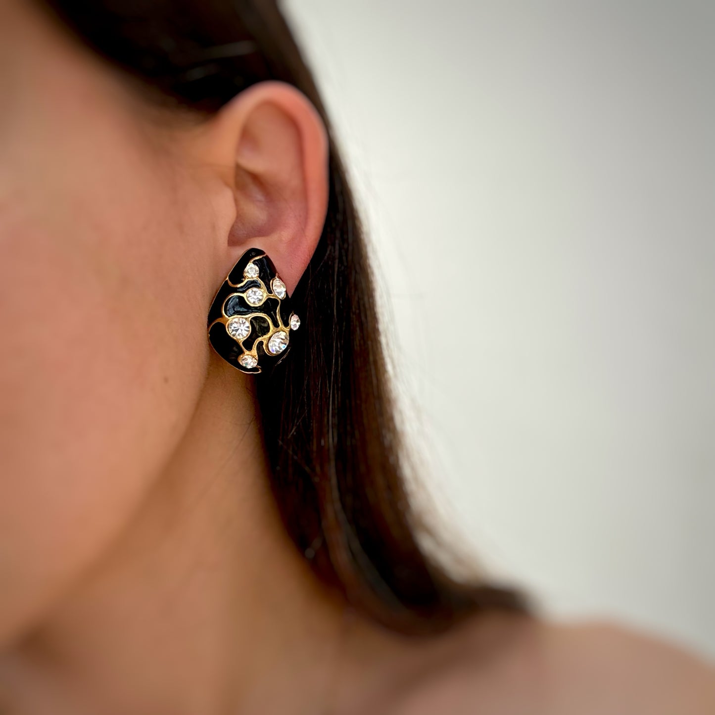 Drop black enamel earrings