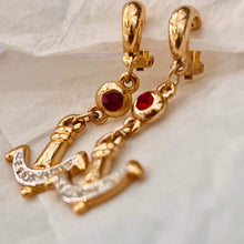Load image into Gallery viewer, Small red stones anchor earrings