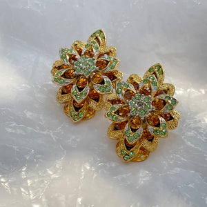 Oval diamond flower anise and caramel earrings