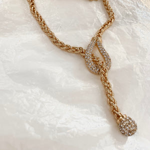 Rhinestone palm tree mesh lasso necklace