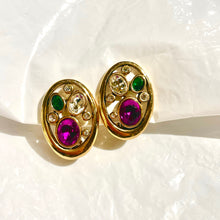 Load image in gallery, Treasure of openwork oval earrings with colorful diamonds