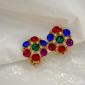 Multicolored round diamond earrings