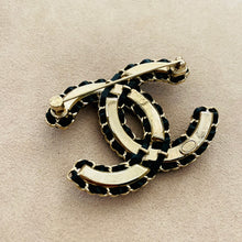 Load the image in the gallery, Chanel black laced leather brooch