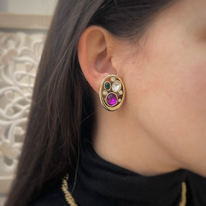 Treasure of openwork oval earrings with colored diamonds