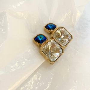 Splendid princess cut two white and blue diamond earrings
