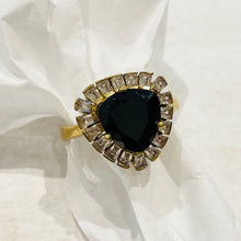 Load image in gallery, 20s triangle cut black diamond vermeil ring