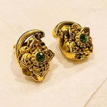 Load the image in the gallery, Original four-petal green diamond flower earrings