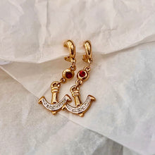 Load image into Gallery viewer, Small red stones anchor earrings