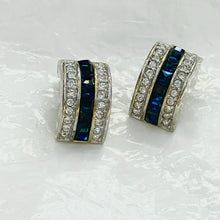 Load image into Gallery viewer, Hoop earrings with lines of round diamonds and princess-cut sapphires