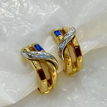 Load image into Gallery viewer, Sublime blue and red baguette hoop earrings