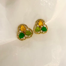Load image into Gallery viewer, Three leaf clover earrings in green shades