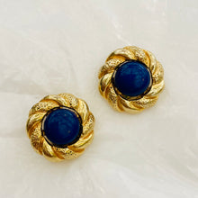 Load the image in the gallery, Pretty round midnight blue cabochon earrings
