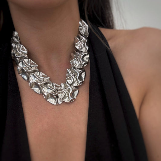 Beautiful wrinkled silver necklace