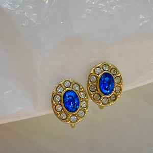 Small round oval sapphire pavé earrings