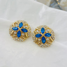 Load image in gallery, Incredible round sapphire flower earrings