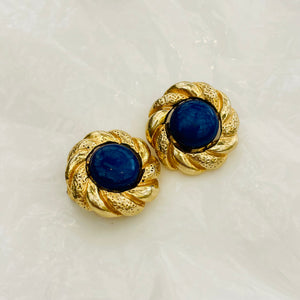 Pretty round midnight blue cabochon earrings