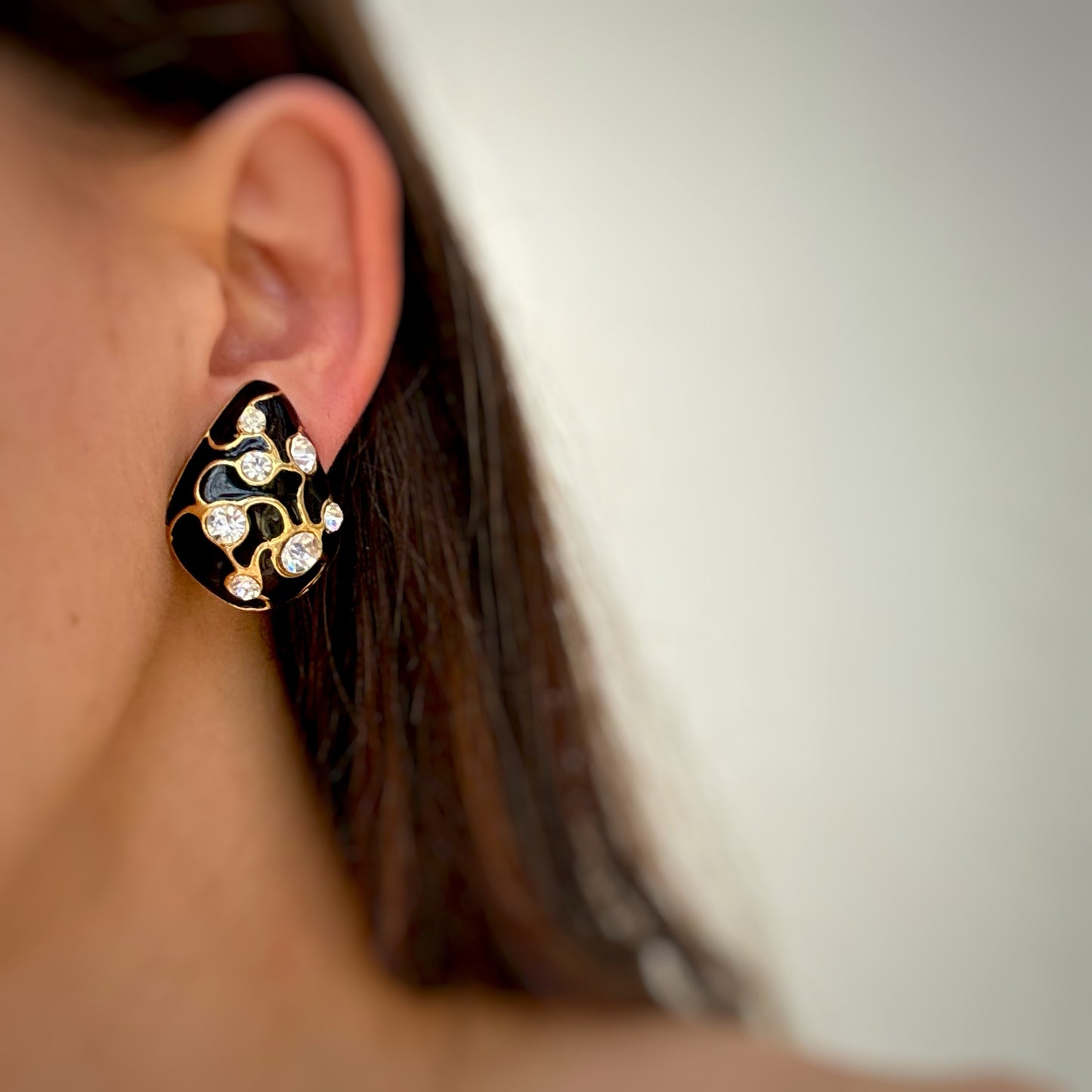 Drop black enamel earrings