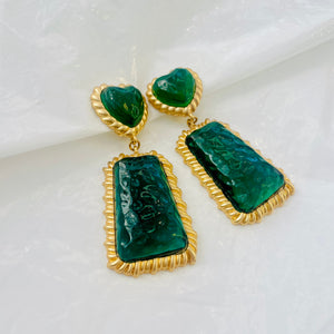 Masterpiece vintage heart and diamond green bottle earrings