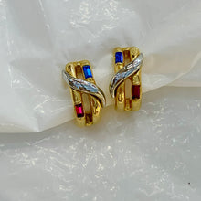 Load the image in the gallery, Sublime blue and red baguette hoop earrings