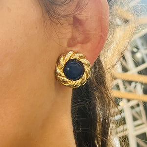 Pretty round midnight blue cabochon earrings