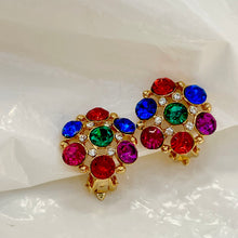Load image in gallery, Multicolored round diamond earrings