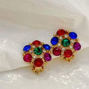 Multicolored round diamond earrings
