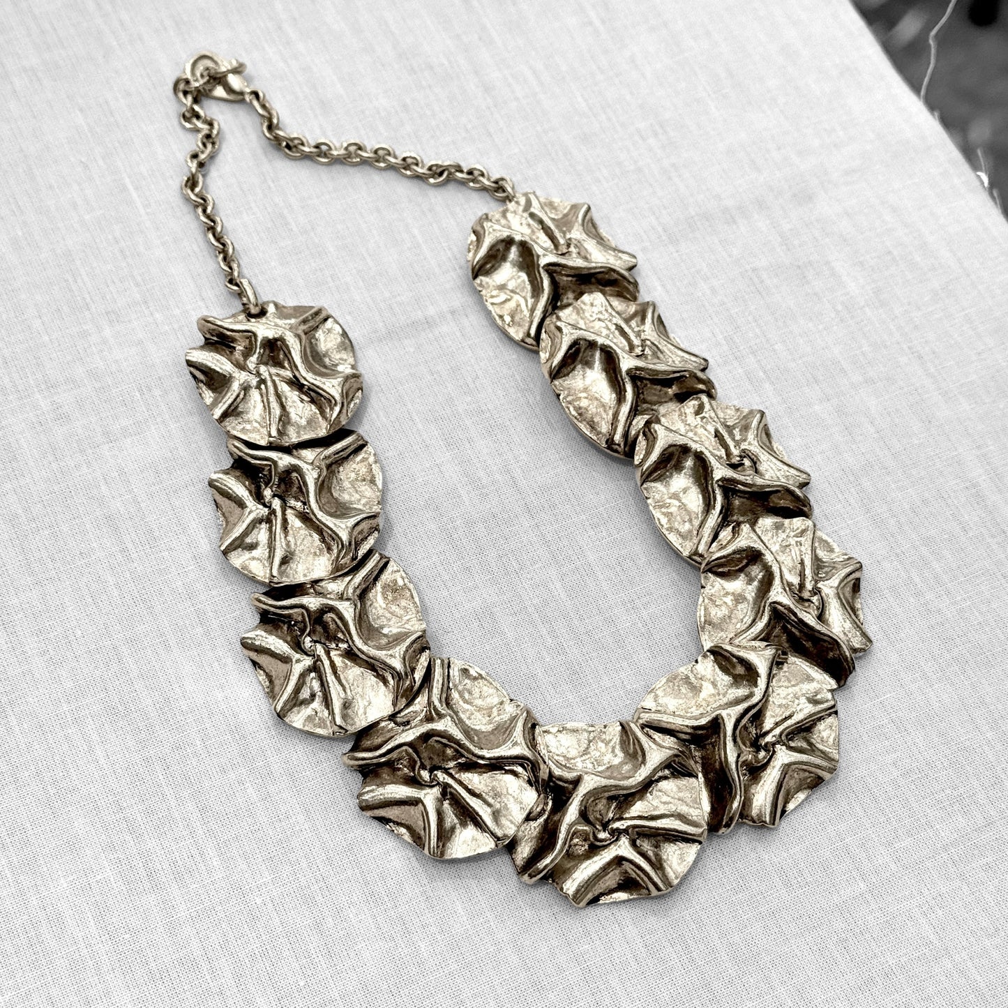 Beautiful wrinkled silver necklace