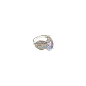 Marquise Cut Paving and Stepped Center Diamond Silver Ring