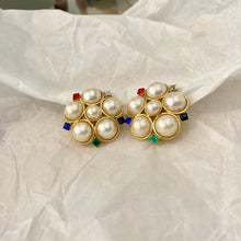Load image into Gallery viewer, Large round earrings with 5 red green blue diamond beads