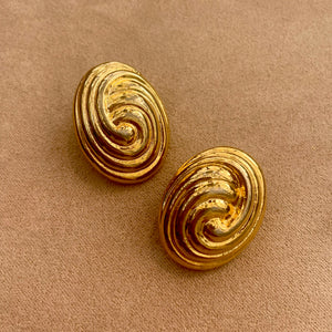 Swirl Golden Oval Earrings