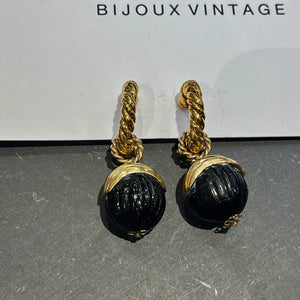 Black stone tassel dangling earrings