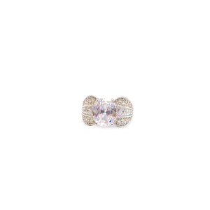 Marquise Cut Paving and Stepped Center Diamond Silver Ring