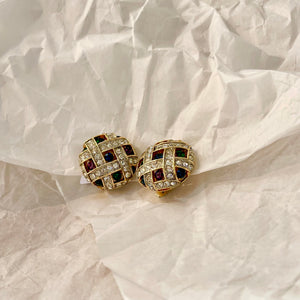 Sublime round braided earrings full rhinestones blue green purple diamonds