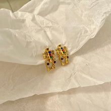 Load the image in the gallery, Golden earrings robot diamonds full of colors