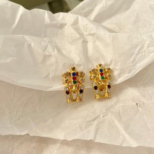 Colorful robot diamond golden earrings