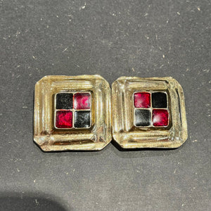 Red and black checkerboard square earrings
