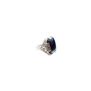 Silver and hematite ring