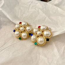 Load the image in the gallery, Big round earrings 5 ​​pearls red green blue diamonds