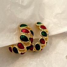 Load the image in the gallery, Pretty hoop earrings in bright red and green enamel