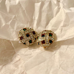 Sublime round braided earrings full rhinestones blue green purple diamonds