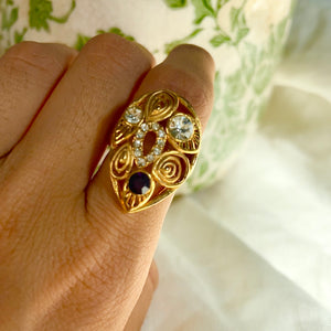 Drop ring with diamonds and spirals