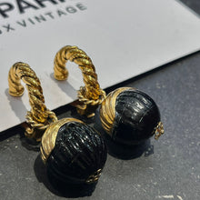 Load the image in the gallery, Black stone tassel dangling earrings