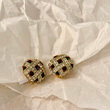Load the image in the gallery, Sublime round braided earrings full of rhinestones with blue green purple diamonds