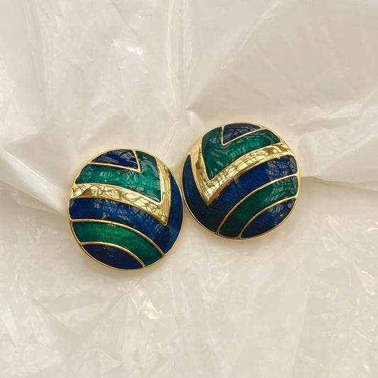 Boucles rondes vert bleu or 80s