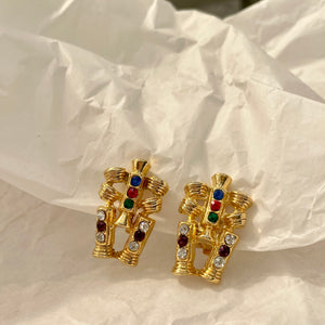 Colorful robot diamond golden earrings